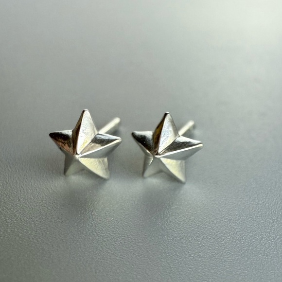 Sterling Silver Dainty Star Stud Earrings - Picture 6 of 10